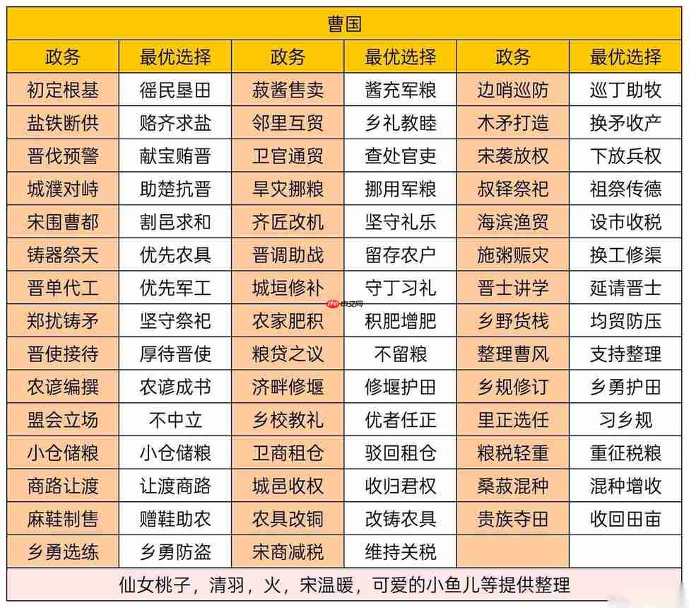 华夏绘世录曹国政务选择攻略